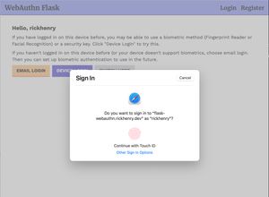 Flask WebAuthn Demo screenshot